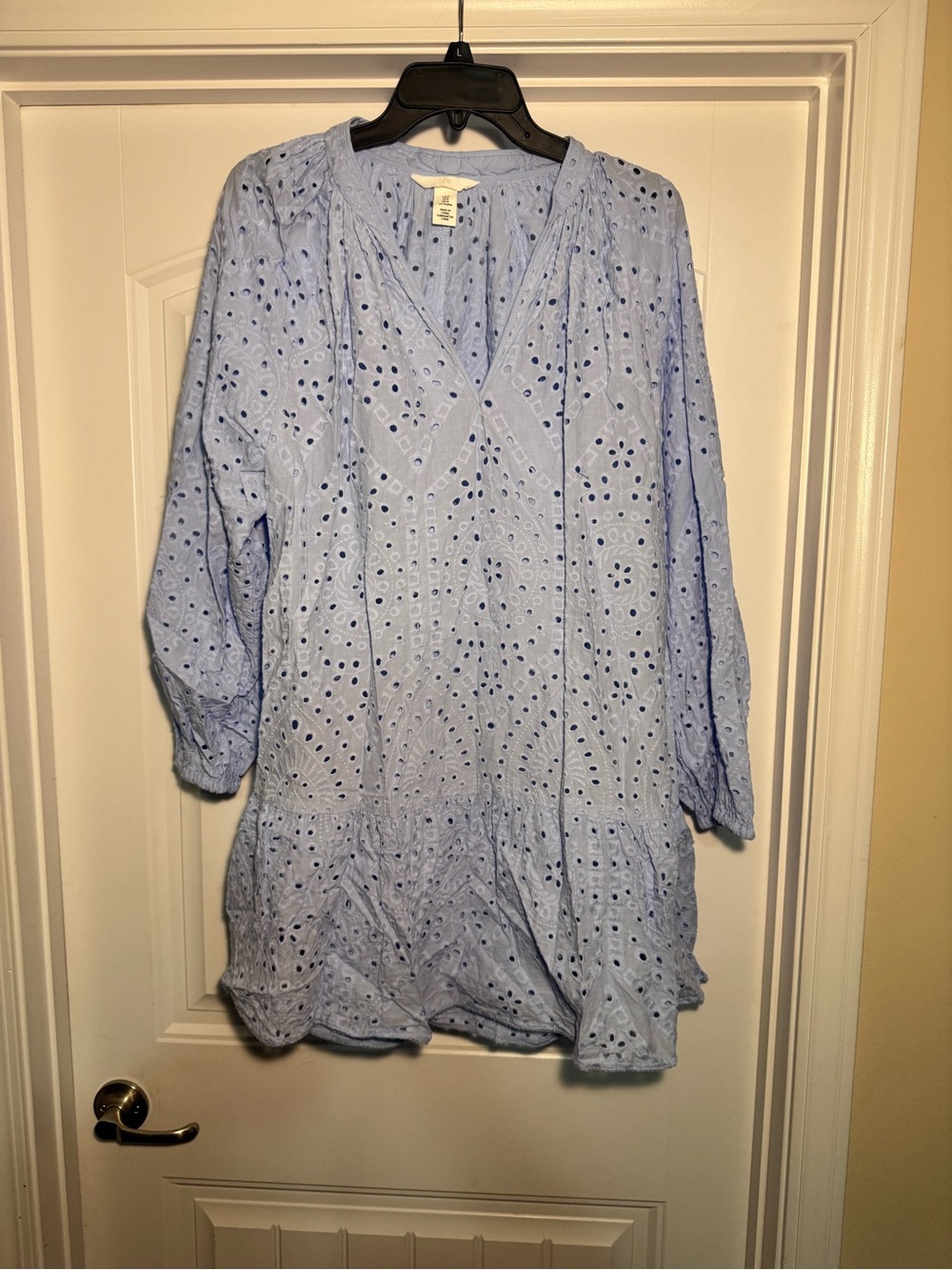 Light Blue Eyelet V-Neck Women's Tunic